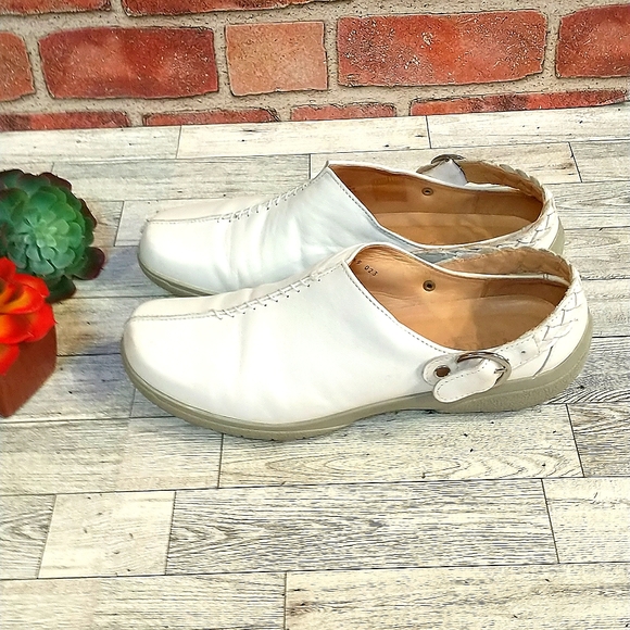 Hotter Magical White Leather Mules With Hand Plaited Strap Sz 9 1/2 - Picture 2 of 9